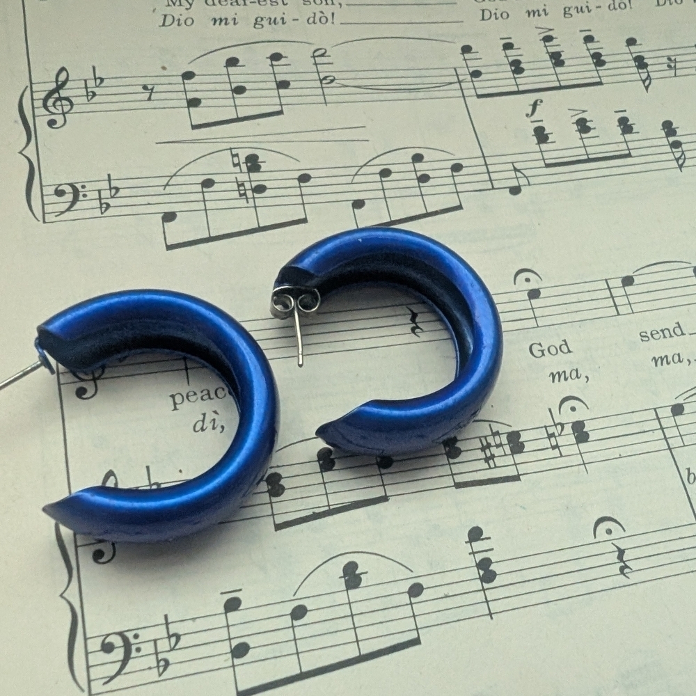 Metallic Blue Crescent Hoop Earrings